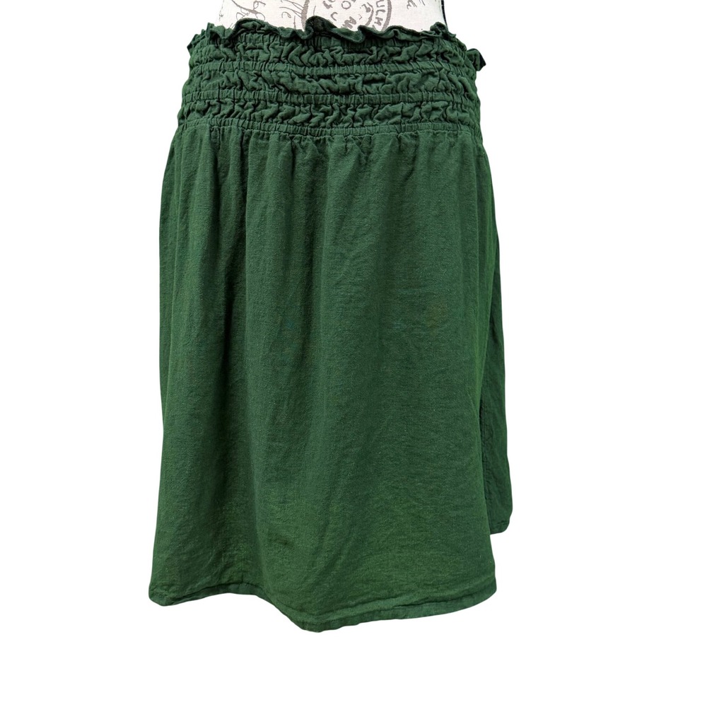 Celandine Mini Skirt SMALL Green Paperbag Smocked Waist Boho Linen Blend